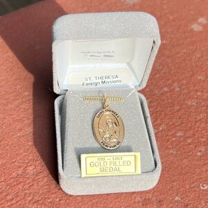 St. Theresa Gold-Filled Oval Medal with 18” Chain Religious Necklace